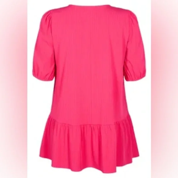 SLNY Women's Pink V-Neck Puff Sleeve Dress - Picture 2 of 5